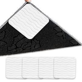 4-Pack Rug Pad Gripper, Non-Slip Rug Gripper Pads, Non Slip Mat, PU Material, 10 x 10cm Vacuum Tech Wave Texture Design for Enhanced Floor Grip, Easily Peel Off, Machine Washable & Reusable (White)