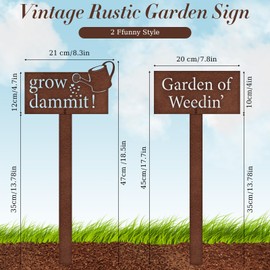 Shimeyao 2 Pcs Rustic Grow Dammit Garden Sign and Detachable Garden of Weedin' Sign Stake, Outdoor Metal Decor Funny Gardening Mothers Gift for Mom Mother Grandma Women Men Gardener, 18.5 H