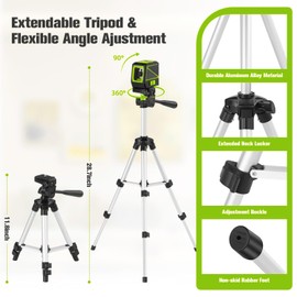 Laser Level with Tripod, 100 feet Green Cross Line Self Rotary Leveling Laser Level, Vertical and Horizontal Line, Rotatable 360 Degree, Manual Self leveling and Pulse Mode,IP54 Waterproof & Battery