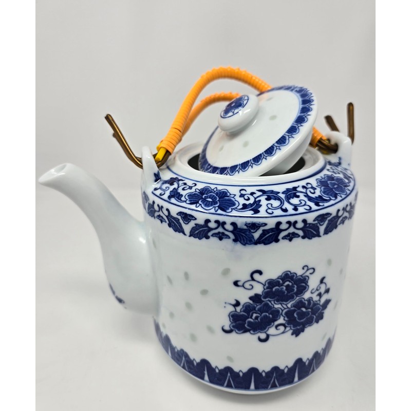 Large Teapot Blue and White Porcelain 64 OZ