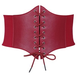 JASGOOD Women’s Elastic Costume Waist Belt Lace-up Tied Waspie Corset Belt for Women (Red, Fits Waist 27"-30")