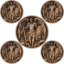 Saint Michael Challenge Coin 5-Pack - Archangel Protection Prayer Coins - Pocket Coin - Christian Collectibles with Acrylic Cases