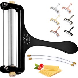 Zulay Kitchen Stainless Steel Wire Cheese Slicer - Adjustable Hand Held Cutter with 2 Extra Wires - Premium Cheese Shaver For Mozzarella, Cheddar, Gruyere - Black