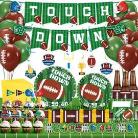 Toidgy SuperBowl Party Decorations 2024, 168 Pcs Football Party Decorations Set, Includes Tablecloth, Plates, Banner for Football Birthday Party Decor and Supplies, Perfect Football Party Favors