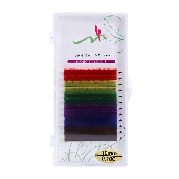12 rows/Natural False Eyelash Extension Set of 6 Mixed Rainbow 0.1 mm. Colorful Makeup Tools