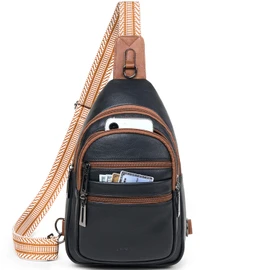 Leresas Sling Bag for Women Crossbody Fanny Pack Belt Bag Sling Purse Vegan Leather Trendy Travel Anti Theft Brown/Black