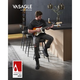 VASAGLE EKHO Collection - Bar Stools Set of 2, Swivel Bar Height Bar Stools with Back, Synthetic Leather with Stitching, Mid-Century Modern, 30-Inch Tall Barstools for Kitchen Home Bar, Ink Black