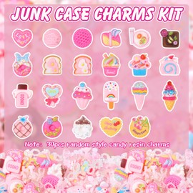 330 Pcs Dessert Candy Junk Charms for Cases, 3D Mix Assorted Acrylic Nail Charms, Cute Resin Slime Charm, Multi Shapes Dessert Bow Star Heart Junk Case Kit for DIY Crafts Accessories
