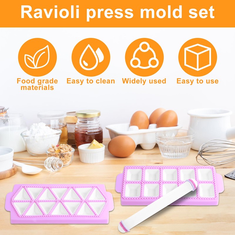 Abizarch 3 Pcs Ravioli Maker Press with 1 Rolling Pin
