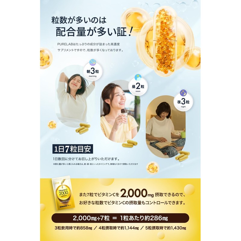 PURELAB 高濃度持続型リポソームビタミンC 2000mg＋システイン・NMN 210粒（約30日分）