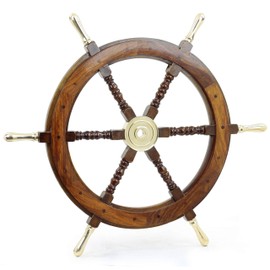 Ship Wheel Ships Steering Wheel Nautical Wheel Wood Wheel Ships Wheel Vintage Nautical Decor Nautical Furniture Nautical Antiques Nautical Art - With Brass Handle (18 Inch)