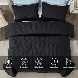 Maple&Stone Quilt Set King Size, Lightweight Black Bedspread Ultrasonic Chevron Pattern Light Coverlet for All Season Comforter Bedding Decor - 3 Piece King Bed Cover Sets