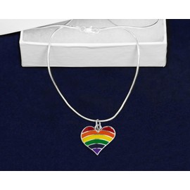 2 Pack Gay Pride Rainbow Heart Charm Necklaces (2 Necklaces Individually Bagged)