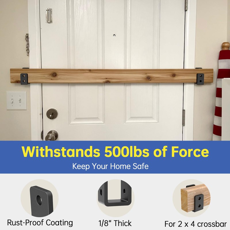 KOMOHOM 2x4 Door Barricade Brackets for Wood, U-Shaped Security Brackets