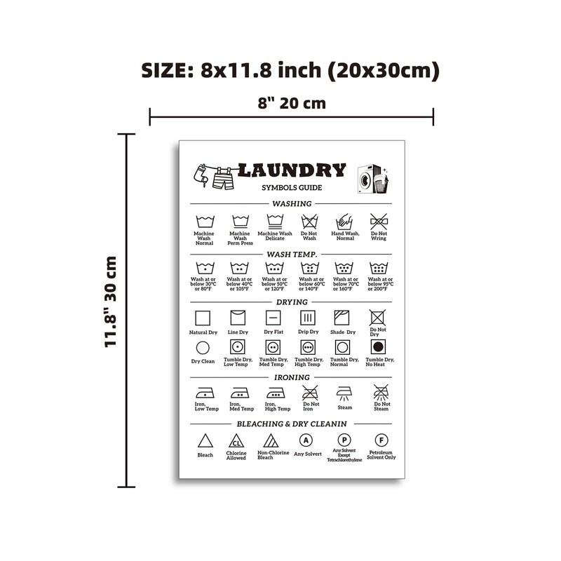 Noare Laundry Symbols Sign & Stain Removal Guide Magnet Cheat