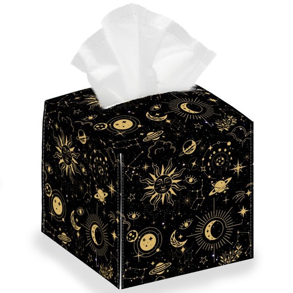 DELORIGIN Planets Divination Astrology Tissue Box Holder Leather Square Foldable
