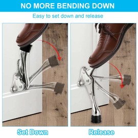 6 Pack Kickdown Door Stop, Commercial Heavy Duty Door Stop, Door Stoppers for Bottom of Door, Kickstand Door Stopper with Rubber Tip and Spring Lever, Easy to Kick Down Door Stop Stopper and Release