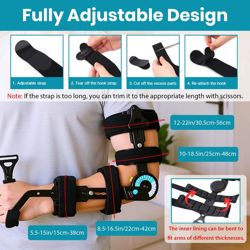 JorWystia Hinged ROM Elbow Brace, Adjustable Post Op Stabilizer Splint