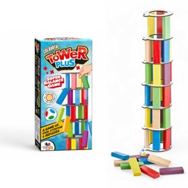 Totteriq Coloured Plus Tower Wooden Blocks Tumbling Tower Game – 54-Piece Stacking Game for Kids & Adults – Fun Family Game with Vibrant Colours– Educational & Interactive Toy for Boys & Girls Ages 3+