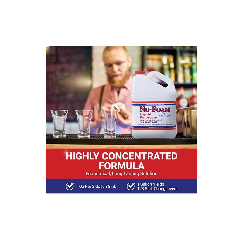 Nu-Foam Liquid Detergent for Bar Glassware – Original Streak-Free Solution