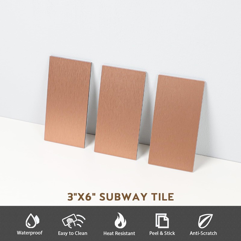 48 Pieces Copper Peel and Stick Backsplash, 3"x6" Metal Backsplash