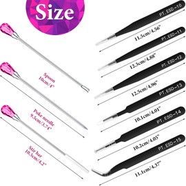 9 Pieces Stirring Needle Spoon Tool Tweezers Tools Kit Mold Needle Spoon for Silicone Resin Mold Jewelry Making Kit (Rose Red, Black)