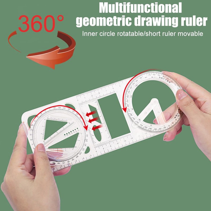 1 x Multifunctional Geometric Ruler, Maths Drawing Ruler, Drawing Stencil,