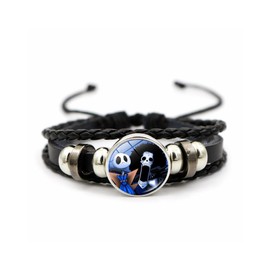 IMINI Jack and Sally Nightmare Before Christmas Beaded Adjustable Hand Woven Leather Bracelet Braided Inspired Couple Matching Bracelets Promise Jewelry Gifts for Women Men Lover (Style 19)