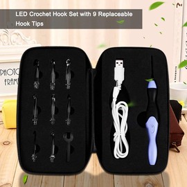 9 In 1 LED Crochet Hook Set, 9 Interchangeable Heads Light Up Knitting Needles Weave Sewing Tool Accessories