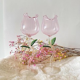 CollectionsByVivi Unique Elegant Rose-Shaped Wine Glass, Tall Floral Home Barware for Cocktails and Special Occasions - Quantity: 5
