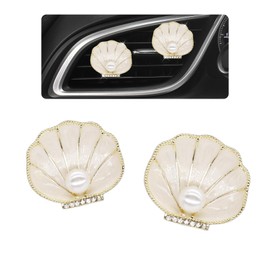 ORIESSE Beach Decor,2pcs Seashell Air Vent Clips Car Air Freshener,Beige Scallop Ocean Car Interior Decor Diffuser for Women Mom