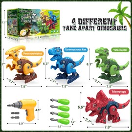Dinosaur Toys for 3, 4, 5, 6, 7 Year Old Boys, Take Apart Toys with Electric Drill for Kids, STEM Educational Construction Building Toy, Ideal Birthday Christmas Easter Gifts, Incl Tyrannosaurus Rex
