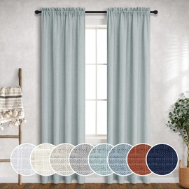 Juego de cortinas azules y verdes de 38 pulgadas de ancho para ventana pequeña, 2 paneles de bolsillo para barra, semi traslúcidas, elegantes de lino, para recámara, entrada, puerta delantera, espuma de mar, color gris verde azulado menta, 38 x 84 pulgad