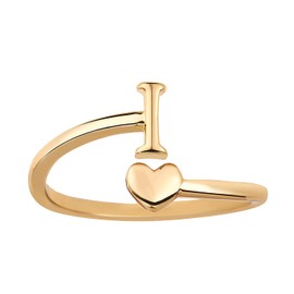 Mikovivi Heart Initial Stackable Rings, Adjustable Pinky Rings Cute Capital Letter Rings Heart Rings Non Tarnish Gold Rings Alphabet Gold Pinky Rings Jewelry Gift for Women