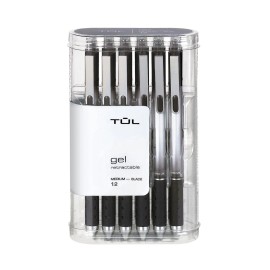 TUL Retractable Gel Pens Pack of 12 Black 0.7mm Smooth Writing Comfort Grip