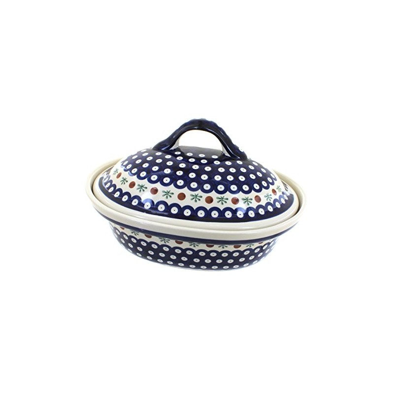 Blue Rose Polish Pottery Nature Roaster with Lid