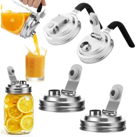 Vikarland Mason Jar-Tapa de Acero Inoxidable con Pico Vertedor para Tarros de Mason de Boca Normal（4 Pcs) Reutilizable Mason Jar Pico Vertedor Flip Cap Tapas para Beber,Estanco(70MM)