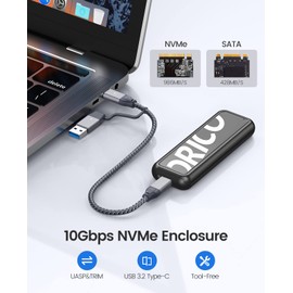 ORICO M.2 NVMe SSD Enclosure , 10Gbps Tool-Free USB C Adapter, USB 3.2 M.2 NVMe Reader, External Solid State Drive Case Supports 2230/2242 /2260/2280 PCIe M Key SSDs (up to 4TB)-CPM2G2-BK