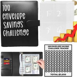 【CLOUDSEA】100 Envelopes Money Saving Challenge Money Saving Binder 100 Envelope Challenge Binder Savings Binder Envelope A5 Savings Challenge Book:_black