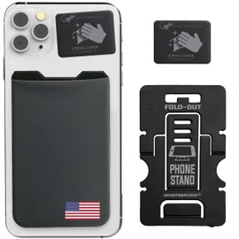 Phone Wallet - Adhesive Card Holder - Cell Phone Pouch - Stick on Spandex Pocket by Gecko - Carry Credit Cards and Cash - USA FLAG - GRAY