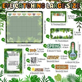 Cholemy 85 Pcs Safari Animal Calendar Bulletin Board Set Jungle Theme Classroom Decorations with Numbers Month Weather Back to School Tropical Theme Chalkboard Wall Classroom Decoration