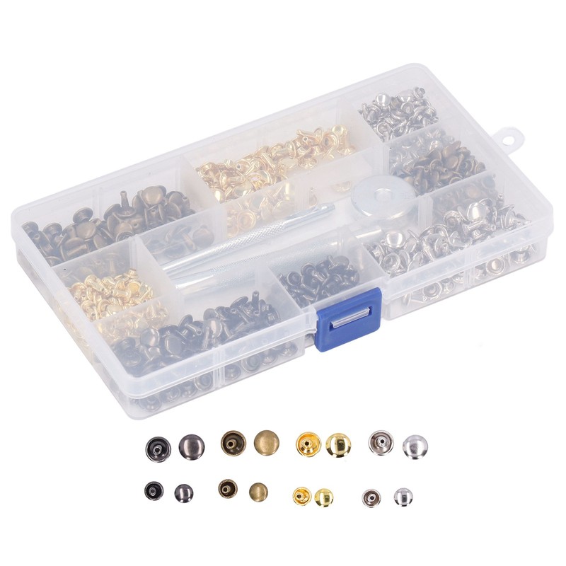 240Pcs Leather Rivet Double Caps Tubular 2 Sizes Metal Set