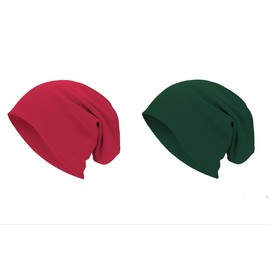 Unisex Slouchy Beanie Cotton Lightweight Beanie Hat Skull Cap Night Sleep Hat Hip-Hop Hat Red & Green