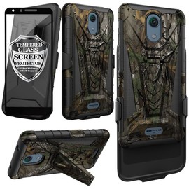 Ailiber Compatible with AT&T Calypso(U318AA)/Cricket Vision 3 Case Holster with Screen Protector, Swivel Belt Clip Case with Kickstand, Heavy Duty Full Body Shockproof Cover for Cricket Vision 3-Camo