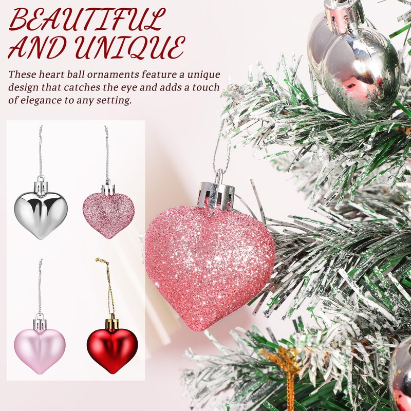 EXCEART 48pcs Plastic Heart Tree Hanging Ornaments Valentine's Day Wedding