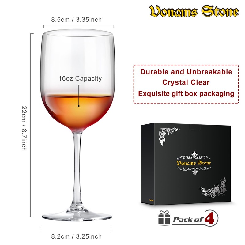 Vonams Stone Unbreakable Wine Glasses 16oz - Shatterproof, Reusable, Drink