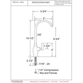 Westbrass D2033-NL-50 10" Classic 1-Lever Handle Cold Water Dispenser Faucet, Powder Coat White