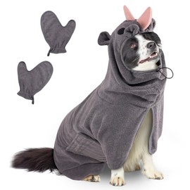 Bibykivn Bathrobe for Dogs, Microfibre Dog Bathrobe, Adjustable Collar with Velcro Closure, Quick Drying, Bath Towel for Large, Medium, Small Dogs/Cats (Grey Rhino, M)