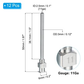 PATIKIL 11Ga x 1.5 Inch Stainless Steel Dispensing Needle Tips, 12Pcs Metal Glue Needle Tube Blunt Tips Luer Lock for Thick Glue Ink Lab, Silver