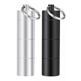2Pcs Small Pill Box Keychain, 3 Compartment Aluminium Alloy Mini Pill Organizer Case Container Waterproof Pill Holder for Outdoor Camping Travel
